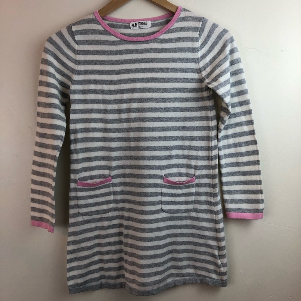 H&M long sleeve mini sweater dress pockets stripes